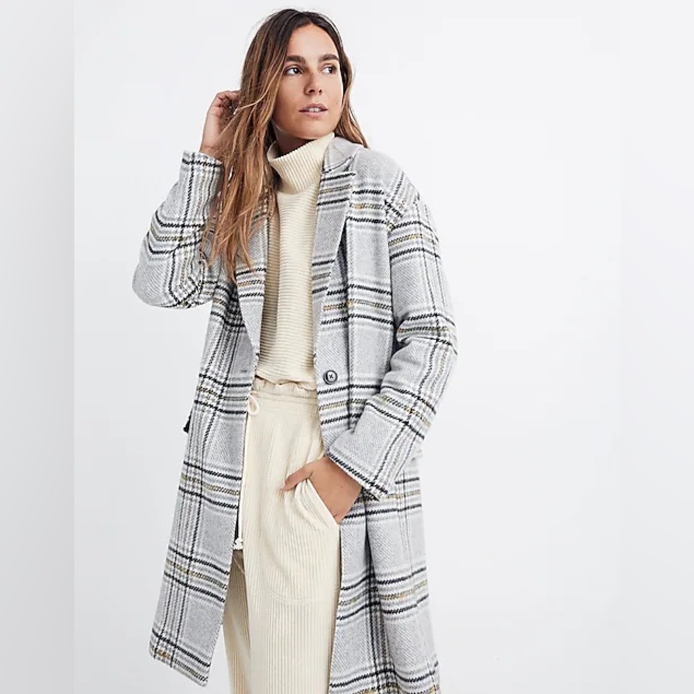 Madewell Plaid Wool Bryant Coat jacket pearl ivory XS NWT $328